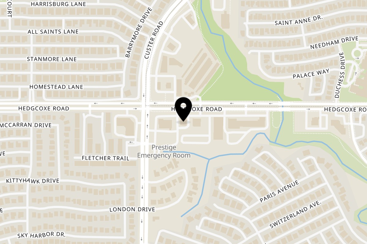Map showing the location of Cheesy Sensation on 2120 Hedgcoxe Rd in Plano